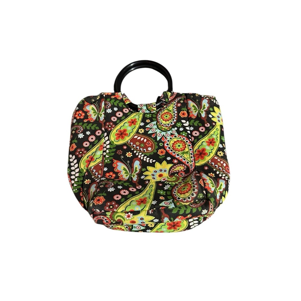 lunch bag tote top handle snaps close‎ floral butterfly